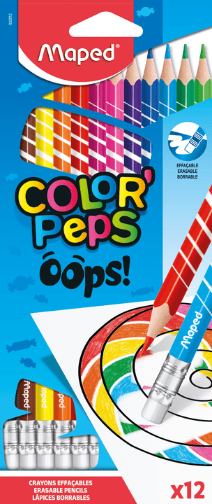 Стираемые цветные карандаши Oops Peps, 12 цветов