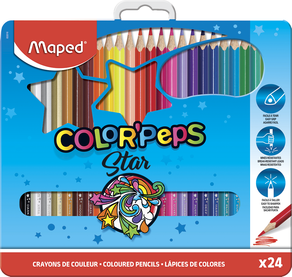 Цветные карандаши ColorPeps Star в металлической коробке, 24 цв.