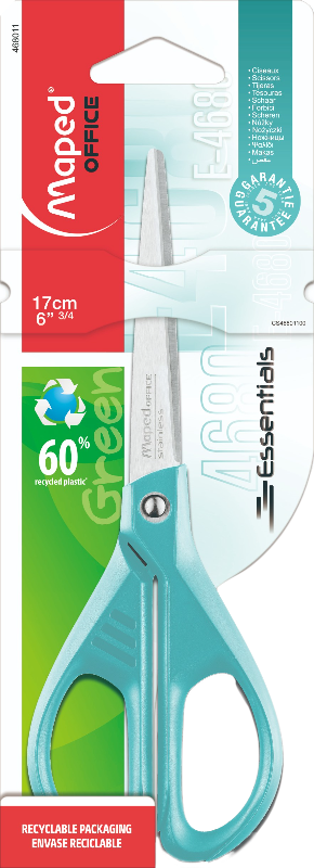 Ножницы канцелярские Essentials Green Симметричные (Pastel), 17 см